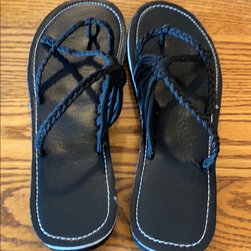 Black Macrame Flip-Flops